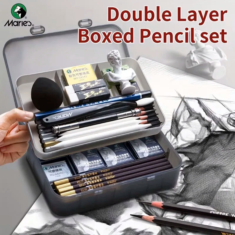 Marie's – ensemble de crayons de grande capacité, 31 pièces/44 pièces, boîte Double couche pour croquis et peinture pour adultes, étudiants et artistes