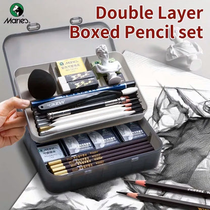 Marie's – ensemble de crayons de grande capacité, 31 pièces/44 pièces, boîte Double couche pour croquis et peinture pour adultes, étudiants et artistes