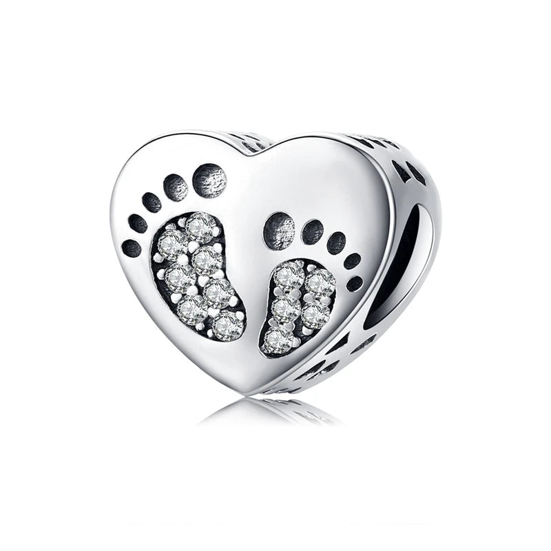 BISAER 925 en argent Sterling coeur série breloque perle coloré Zircon pendentif ajustement famille fête des mères anniversaire Bracelet bijoux à bricoler soi-même