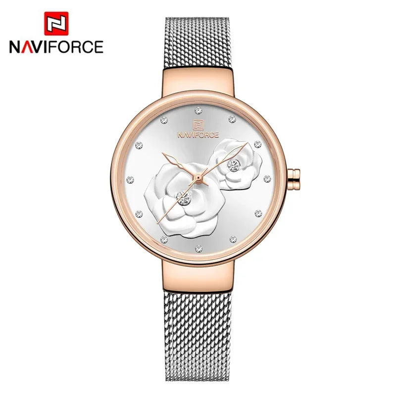 NAVIFORCE-Montre-bracelet  en maille pour femme, bracelet en acier inoxydable,