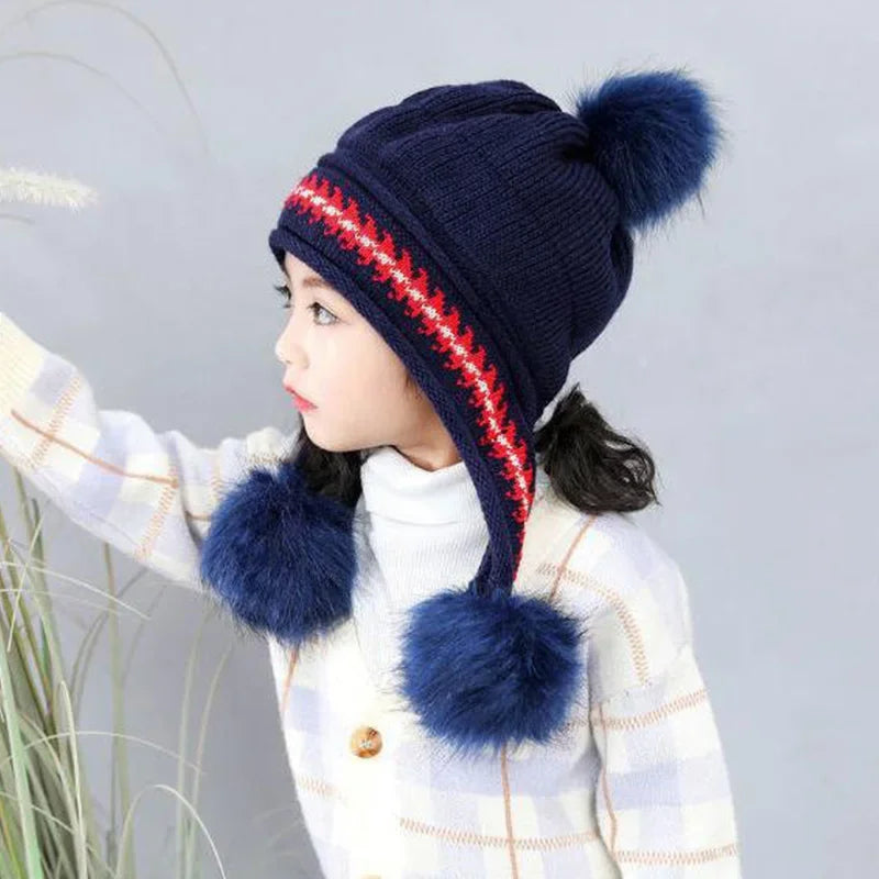 3-10 ans chapeau d'hiver nouveau épais chaud filles chapeau chaud tricoté enfants chapeaux oreille Protection chaude bébé chapeaux bonnets Bonnet