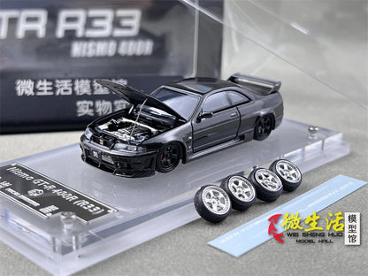 Stock 1:64 GTR R33 400R Skyline R32 R35 modèle de voiture moulée sous pression en alliage, jouet pour adolescents, à collectionner, cadeau d'anniversaire pour enfants.