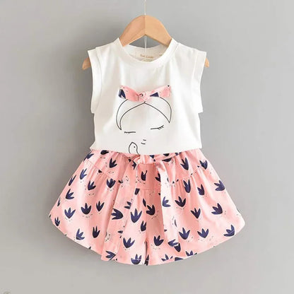 BEAR LEADER-Ensemble d'été décontracté en mousseline de soie pour enfant, t-shirt et pantalon bleus à fleurs, pour fille de 3 à 7 ans, nouvelle collection