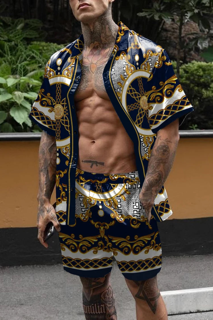 Ensemble hawaïen chaud hommes impression ensemble à manches courtes été décontracté chemise florale plage deux pièces costume bouton nouvelle mode hommes ensembles ﻿
