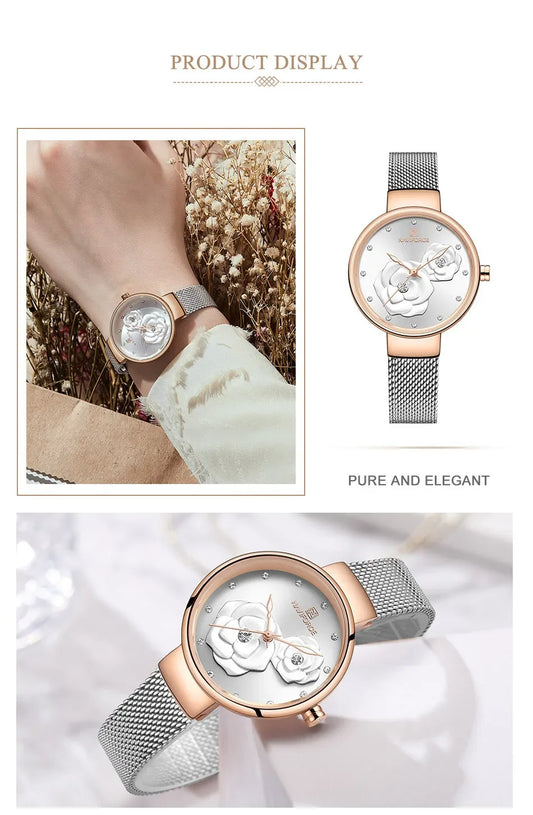 NAVIFORCE-Montre-bracelet  en maille pour femme, bracelet en acier inoxydable,