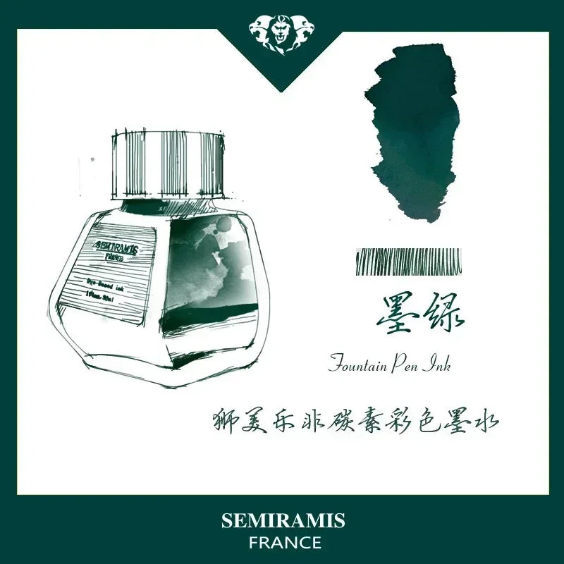 SEMIRAMIS 25 couleurs 30 ml  encre stylo plume sans carbone