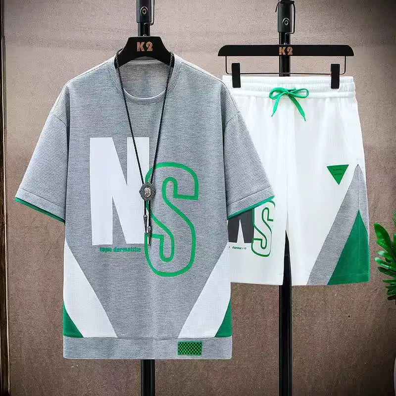 Ensemble d'été pour hommes, mode coréenne Harajuku, vêtements pour hommes, survêtement décontracté, t-shirt à manches courtes + Short, ensemble 2 pièces pour hommes, 2024