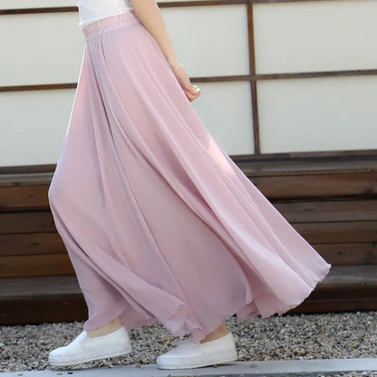 2025 printemps jupe 3 couches en mousseline de soie jupes longues pour femmes élégant décontracté taille haute Boho plage Maxi jupes Saias Femme 80/90/100 cm