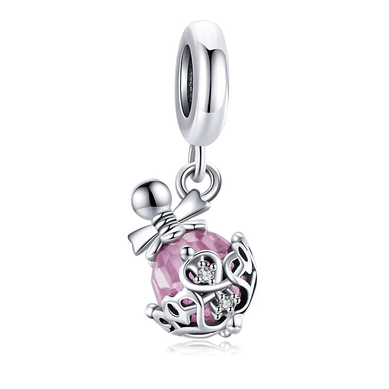 BISAER 925 argent Sterling rose bleu verre pendentif nœud perles plaqué platine pour collier et Bracelet