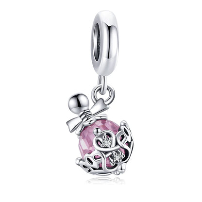 BISAER 925 argent Sterling rose bleu verre pendentif nœud perles plaqué platine pour collier et Bracelet