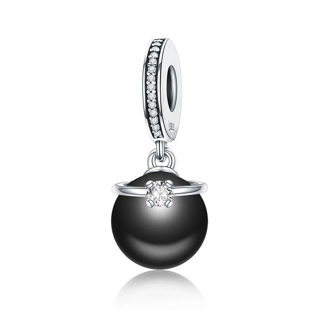 BISAER 925 argent Sterling rose bleu verre pendentif nœud perles plaqué platine pour collier et Bracelet