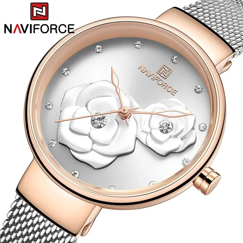 NAVIFORCE-Montre-bracelet  en maille pour femme, bracelet en acier inoxydable,