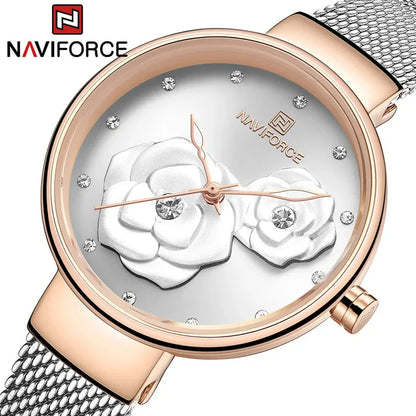 NAVIFORCE-Montre-bracelet  en maille pour femme, bracelet en acier inoxydable,