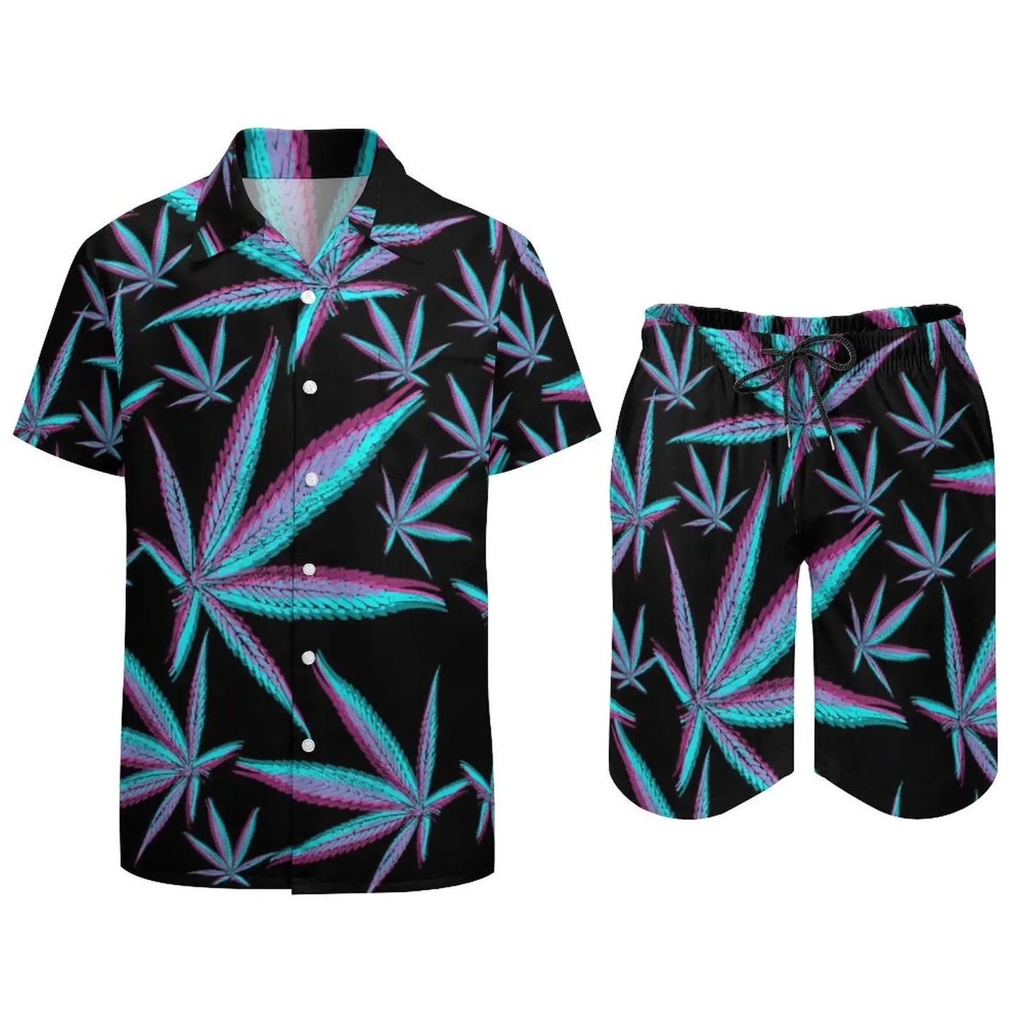 Ensemble champignon magique psychédélique pour hommes, chemise décontractée imprimée en 3D, short de plage surdimensionné, ensemble 2 pièces, costumes hawaïens pour vacances