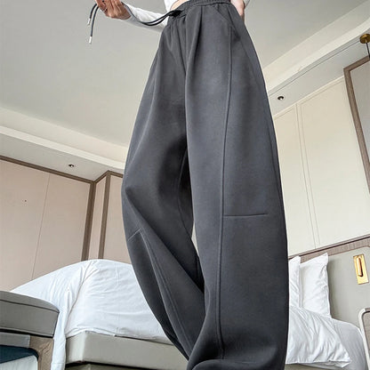 Cordon jambe large pantalons de sport femmes automne hiver doux solide poches pantalons de survêtement femme élastique taille haute pantalon femme