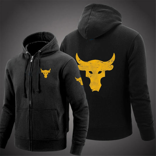 Dwayne Johnson Brahma Bull tatouage Logo imprimé printemps automne hommes sweat à capuche zippé Streetwear classique décontracté couleur unie pull