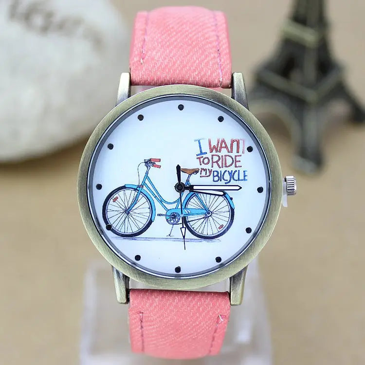 Montre à quartz décontractée pour femme, tissu Jean, bracelet en cuir,