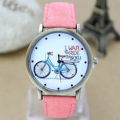 Montre à quartz décontractée pour femme, tissu Jean, bracelet en cuir,