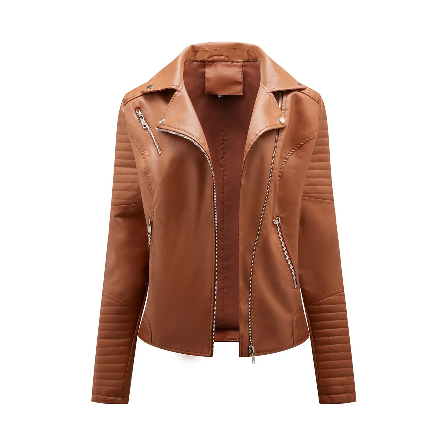 Veste de motard en cuir pour femme, manteau en peau de mouton, rouge, noir, abricot, café, fermeture éclair moto, automne, printemps, 2024