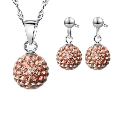 Ensembles de bijoux en argent regardé 925 pour femmes et filles, cadeaux de mariage, cristal autrichien pavé, collier boule CZ Chang, boucles d'oreilles créoles, patients