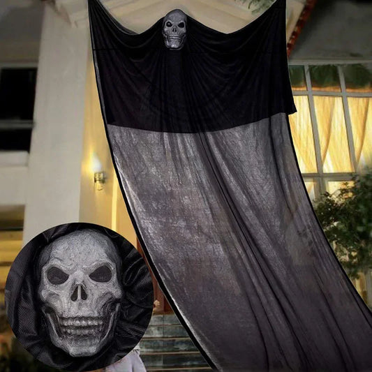 Masque Effrayant à Commande Vocale pour Décoration d'Halloween, Décor d'Niket d'Extérieur, Yeux Rouges Lumineux et Voix