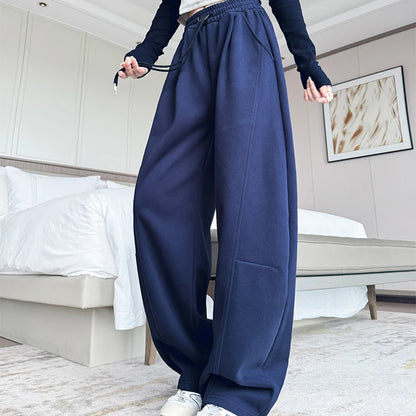 Cordon jambe large pantalons de sport femmes automne hiver doux solide poches pantalons de survêtement femme élastique taille haute pantalon femme