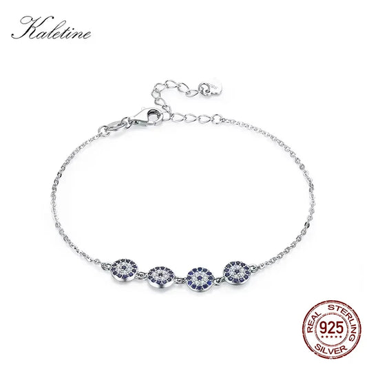 Nouveau Mode Turquie Chanceux Hamsa Quatre Mini Evil Eye Véritable 925 En Argent Sterling Bracelet