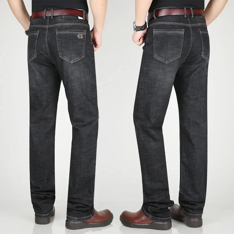 Jean d'été noir 117CM Extra Long grand hommes droit mince étiré taille haute homme Denim pantalon grande taille 42 44 grand pantalon