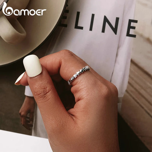 BAMOER offre spéciale véritable argent 925 étoile bague pour les femmes PA7151