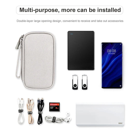 U Disk Data Cable Zipper Bag Mobile Phone Charger Protection Hard Drive Bag Mobile Storage Double Layer Storage Pouch