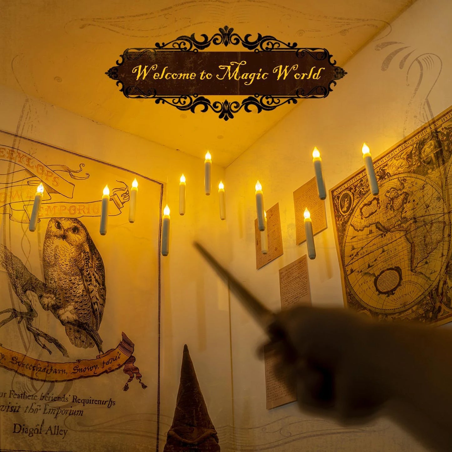 Baguette Magique LED Flottante pour Halloween, Fonctionne à Distance, Harry Potter, Batterie Flottante ci-après, Décoration Lumineuse Chaude