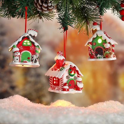 Thème de noël pendentif LED bonhomme de neige pain d'épice père noël maison lumineuse poterie douce arbre suspendu maison décoration de fête du nouvel an