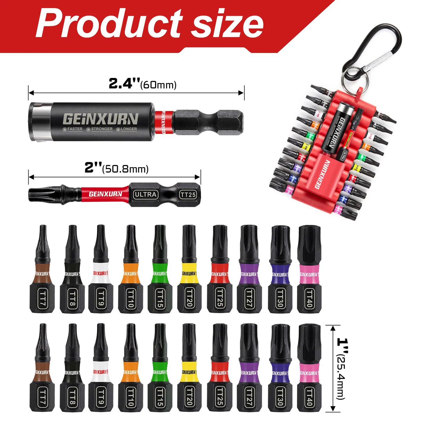 Geinxurn 22 pièces 1 "/2" sécurité Torx Ultra magnétique S2 acier multi-pilote ensemble d'embouts (TT7-TT40) avec porte-embout et manchon organisateur