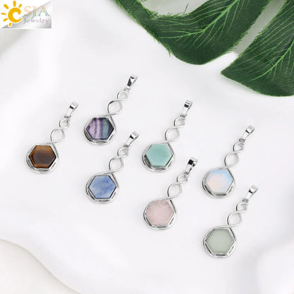 CSAlbaneParure de bijoux en pierre naturelle pour femme, boucles d'oreilles, collier, hexagone, pendentif en cristal, acier inoxydable, accessoires de bijoux, H577