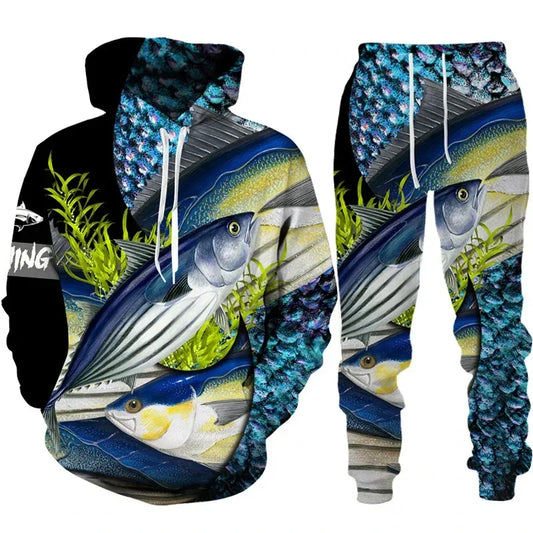 Solomon-Ensemble de sweat à capuche à manches longues pour hommes, impression de poisson 3D, mode de pêche décontractée, pull sportif en plein air, surdimensionné, haute qualité