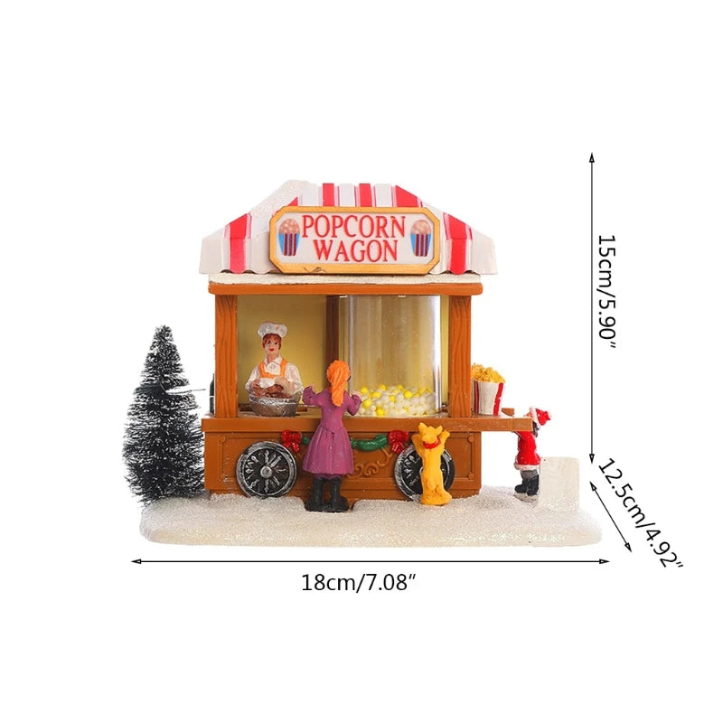 Wagon de pop-corn en résine 4.2 par LED, maison de Noël, scène de village de voiture à manger animée itude, fête de vacances de Noël, brittop, ornement