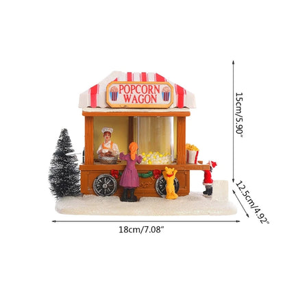 Wagon de pop-corn en résine 4.2 par LED, maison de Noël, scène de village de voiture à manger animée itude, fête de vacances de Noël, brittop, ornement