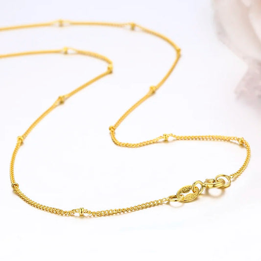 35-80 cm réel 925 en argent Sterling avec perles de couleur or gourmette chaîne colliers ras du cou pour femmes filles bijoux Kolye Collares Ketting