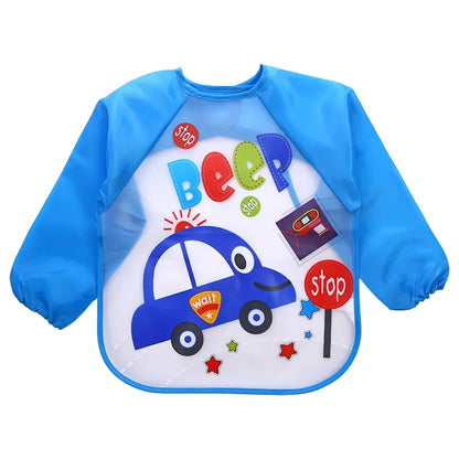 Bavoir imperméable à manches longues pour bébés, bandana coloré de dessin animé mignon, tablier de dessin pour enfants, bavoir d'auto-alimentation pour bébé