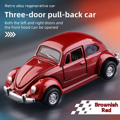 Modèle de voiture classique Beetle mini voiture en alliage à traction, trois portes peuvent être ouvertes à l'échelle 1:60, cadeaux pour garçons adultes et enfants