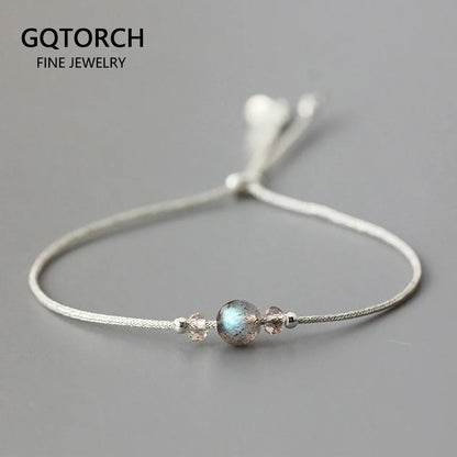 Bracelet en pierre de lune fait à la main, corde fine avec cristal naturel, perles en argent Sterling 925, Bracelets personnalisés pour femmes