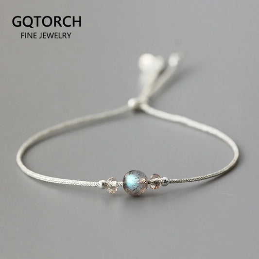 Bracelet en pierre de lune fait à la main, corde fine avec cristal naturel, perles en argent Sterling 925, Bracelets personnalisés pour femmes