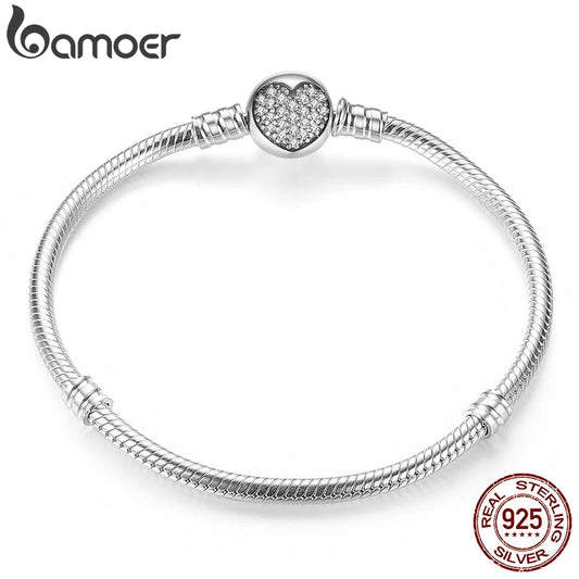 BAMOER authentique 100% 925 argent Sterling classique serpent chaîne Bracelet et Bracelet pour les femmes pavé réglage CZ bijoux fins PAS916