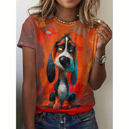 T-shirt manches courtes col ras du cou pour femme, vêtement surdimensionné, décontracté, imprimé chien, 3d, à la mode, été