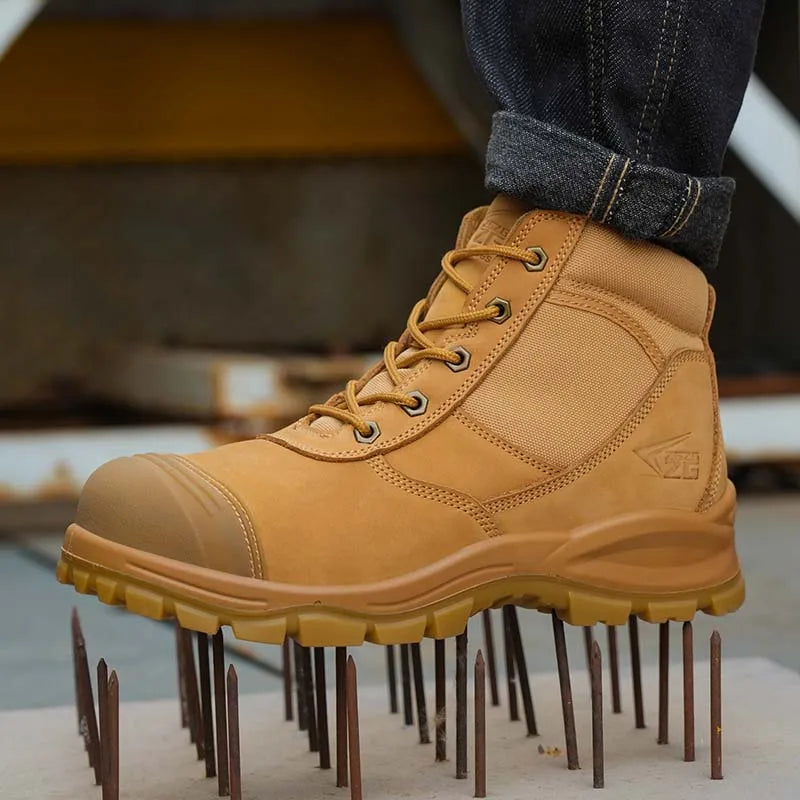 Bottes de sécurité en cuir véritable pour hommes, chaussures de travail indestructibles, chaussures à bout en acier, chaussures de protection de sécurité anti-perforation