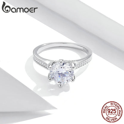 BAMOER 3CT 925 bague de fiançailles en argent Sterling coupe ronde zircon cubique amour pour toujours bande pour les femmes de mariage SCR342