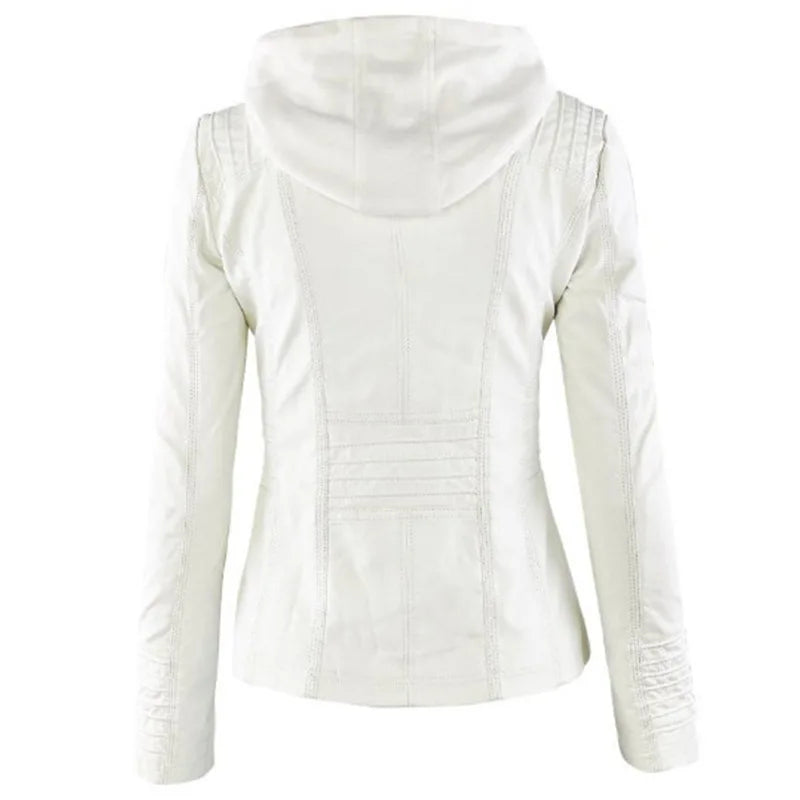 Veste en simili cuir pour femmes, manteau d'hiver féminin, veste de moto, Faux daim, sweat à capuche avec fermeture éclair en PU, vêtements d'extérieur