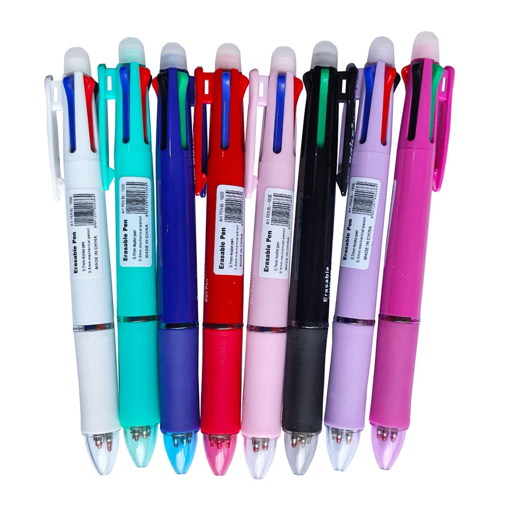 Stylo à bille multicolore effaçable 5 en 1, recharge 4 couleurs de 0.7mm et crayon automatique de 0.5mm,