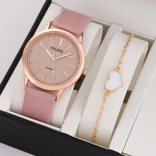 2 pièces ensemble femmes montres mode décontracté dames montres à Quartz bracelet en cuir montre femmes  (sans boîte)