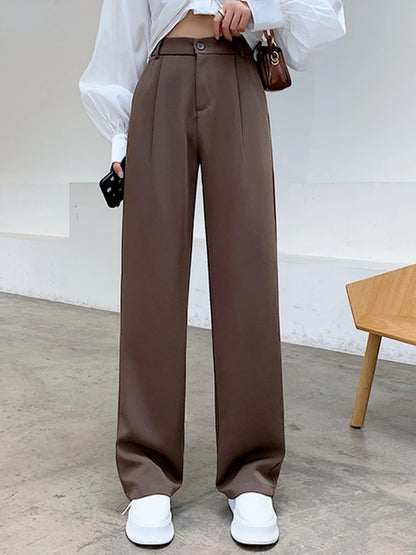 Pantalon décontracté taille haute pour femmes, jambes larges, ample, longueur au sol, costumes blancs, pantalons longs pour dames, nouvelle collection printemps automne